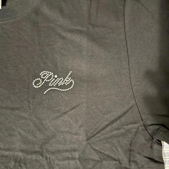 VS PINK LOVE PINK BLACK CAMPUS LONG SLEEVE TEE & BLING/RHINESTONES LOGO LARGE - Picture 2 of 3